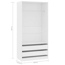 Cikonielf Armadio Aperto Camera da Letto con 2 Cassetti 1 Ampio Scomparto con Asta per Appendere i Vestiti 100 x 50 x 200 cm Bianco