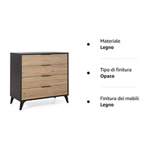 VS Venta-stock Cassettiera Koln 4 cassetti Color Nero/Legno, 80 cm (Larghezza) 40 cm (profondità) 84 cm (Altezza)