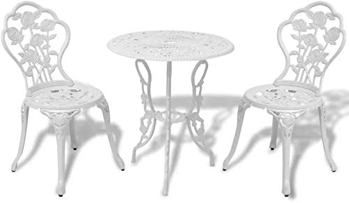 Muy, set di 3 mobili da giardino con tavolo e 2 sedie, bianco