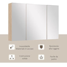 kleankin Armadietto Pensile da Bagno a Parete con Specchio a 3 Ante e Ripiani Regolabili in Legno 90x60x13.5cm