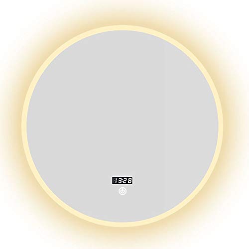 XQAQX Specchio da Trucco Specchio Ingranditore LED Illuminato Bathroom Specchio, Specchio Rotondo Trucco, Specchio da rasatura, Tempo Display Temperatura, a Parete Bagno Decorazione 60x60cm