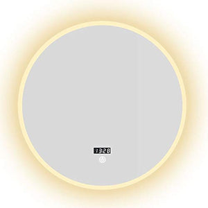 XQAQX Specchio da Trucco Specchio Ingranditore LED Illuminato Bathroom Specchio, Specchio Rotondo Trucco, Specchio da rasatura, Tempo Display Temperatura, a Parete Bagno Decorazione 60x60cm