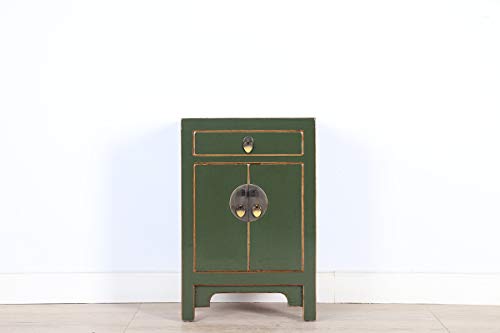 Yajutang Cassettiera cinese comodino in legno massello verde oliva