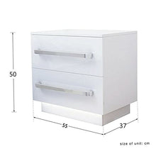 Comodino a LED lucido con 2 cassetti, pannello di truciolato bianco per libri, bicchieri d'acqua e decorazioni