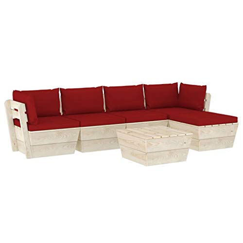 SKM Set Divani da Giardino su Pallet 6 pz con Cuscini Legno Abete (111kg) Rosso-3513