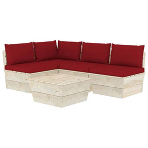 SKM Set Divani da Giardino su Pallet 5 pz con Cuscini Legno Abete (92.5kg) Rosso-3489