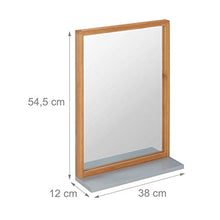 Relaxdays Specchio da Parete con Mensola, da Appendere, per Bagno/Ingresso, Cornice in Legno, in Bambù & MDF, Marrone Chiaro/Grigio