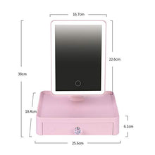 DKee LED con luci prima e dopo 360 gradi rotante specchio specchio da tavolo riempimento luce specchio multifunzione storage Vanity specchio USB ricarica tre toni rosa chiaro