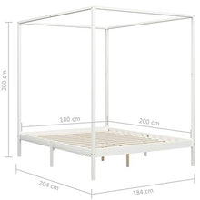 Lasamot Struttura Letto in Legno di Pino con 2 cassetti, Struttura a baldacchino per zanzariera, Staffa per Montante, Adatta per Materasso 160x200 cm (Materasso Non Incluso), Bianca