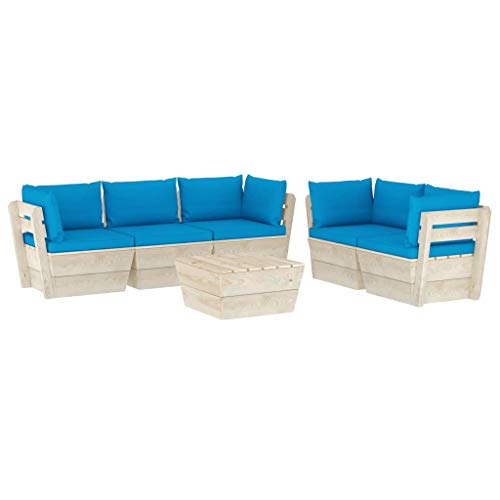 FAMIROSA Set Divani da Giardino su Pallet 6 pz con Cuscini Legno Abete-3520