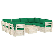 SKM Set Divani da Giardino su Pallet 9 pz con Cuscini Legno Abete (179.1kg) Verde-3605