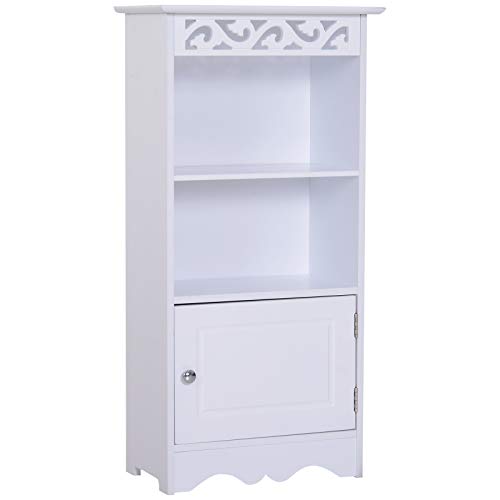homcom Mobiletto da terra e un Armadietto 2 Ripiani Anta in MDF Bianco Bagno MDF 40L x 23P x 80A cm Bianco