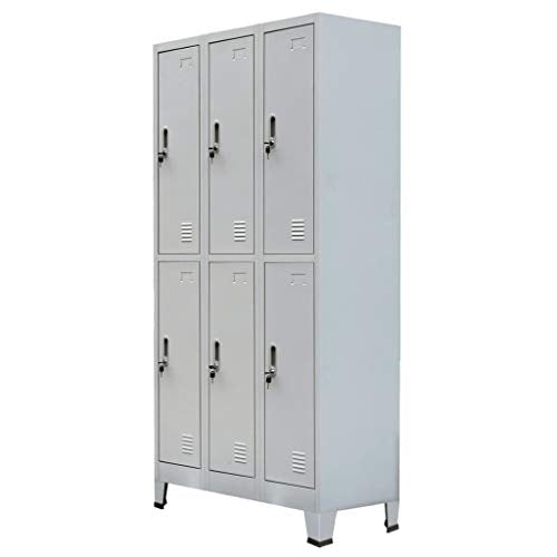 FAMIROSA Armadio con 6 Armadietti in Acciaio 90x45x180 cm Grigio
