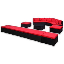 SKM Set Divani da Giardino 9 pz con Cuscini in Polyrattan Rosso