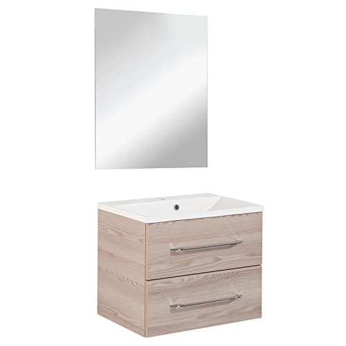 Fackelmann – Set di mobili da Bagno B. Clever 2 Pezzi 60 cm Esche con mobiletto da Bagno con lavabo in Marmo e Specchio Element
