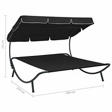 Tidyard Lettino Prendisole con Baldacchino Lettino da Sole Matrimoniale da Giardino 200 x 173 x 135 cm per Mare Spiaggia Campeggio Piscina Colore Nero
