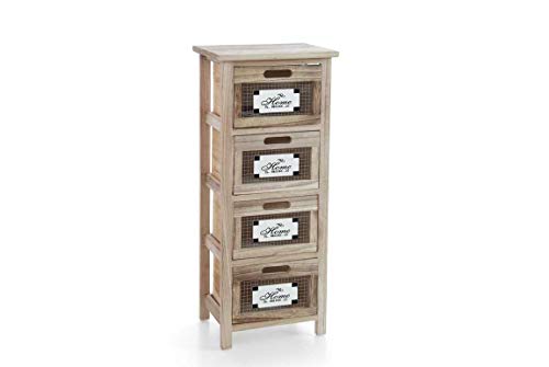 GICOS IMPORT EXPORT SRL Mobile cassettiera in legno colore naturale 4 cassetti retinati decoro HOME 34 * 25 * 78 cm shabby chic EDT-809392