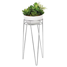 mDesign Midcentury Set da 3 Portavasi da terra in metallo – Portapiante da interno con design rotondo moderno e gambe a forcina – Versatili fioriere da interno e esterno – argento