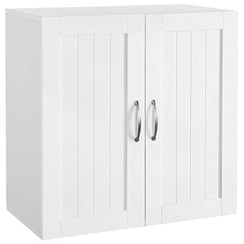 Yaheetech Armadietto Bagno Sospeso da Parete Armadio Mobiletto Salvaspazio Bianco con 2 Ante e Ripiano Regolabile 60 x 30 x 60 cm Mobile da Cucina Camera da Letto Lavatrice