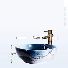 Jgophu Lavandino in ceramica dipinto a mano con fiori di prugna, colore: blu e bianco