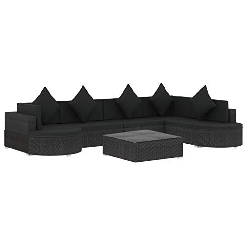 vidaXL Set Divani da Giardino 8 pz con Cuscini Foderati Lavabili Modulare Leggero Elegante Arredi da Esterno in Polyrattan Nero Telaio in Acciaio