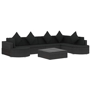 vidaXL Set Divani da Giardino 8 pz con Cuscini Foderati Lavabili Modulare Leggero Elegante Arredi da Esterno in Polyrattan Nero Telaio in Acciaio