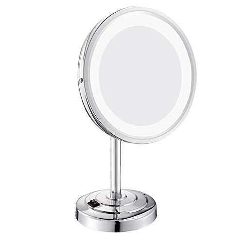 specchio trucco,specchio trucco,Specchio per il trucco a LED in rame da 8 pollici, specchio per il trucco luminoso pieghevole di bellezza da tavolo cromato