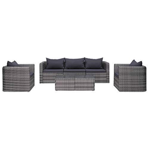 Festnight 6 pz Set Divani da Giardino in Polyrattan Grigio con Cuscini,Divano Esterno,Divano Modulare Rattan Giardino,Divano 3 Posti Rattan,Divano da Giardino,Salotto da Giardino in Rattan Grigio - Arredi Casa