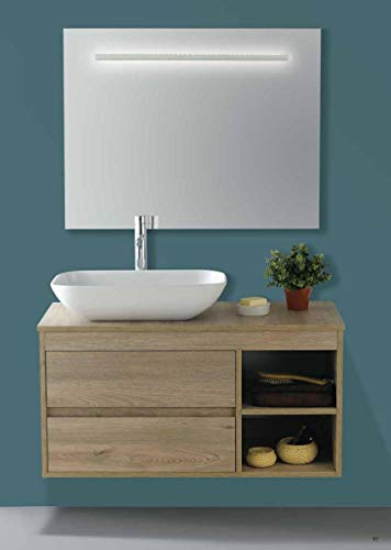 Set Mobile Lavabo Appoggio Specchio LED Arredo Bagno Moderno Lussemburgo100 CERAMICHEMIRANDA-Rovere Asiago