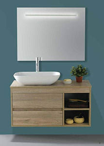 Set Mobile Lavabo Appoggio Specchio LED Arredo Bagno Moderno Lussemburgo100 CERAMICHEMIRANDA-Rovere Asiago