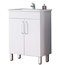 Xinyang Mobile bagno 60 cm a tutta altezza, anta laterale bianca con piedini in metallo, pannello in MDF verde con lavello in ceramica