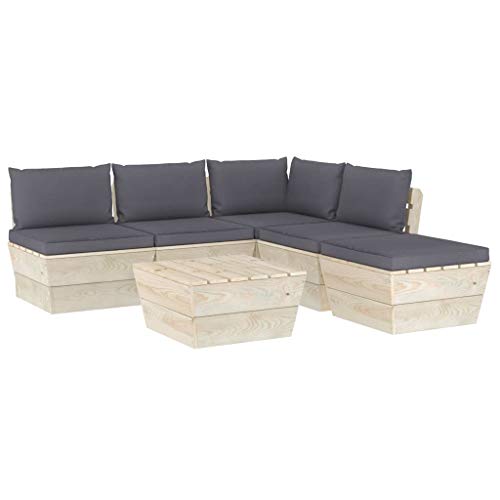 SKM Set Divani da Giardino su Pallet 6 pz con Cuscini Legno Abete (107.2kg) Antracite