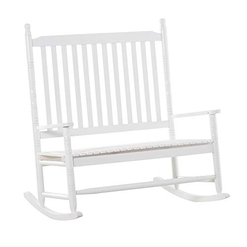 Outsunny Panchina a Dondolo da Giardino 2 Posti con Schienale Alto e Braccioli in Legno 117x85x120cm, Bianco