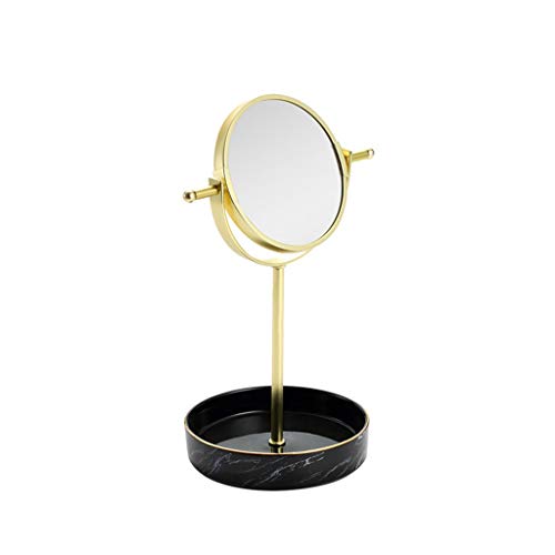 Specchio da tavolo per toeletta Specchio for il trucco, moda Marmo motivo decorativo Specchio Desktop Bathroom Specchio tavolo rotondo di specchio di bellezza staffa metallica Specchio per il trucco d