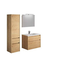 Allibert Mobili da Bagno Set Sottopensile 80 cm Lavandino Armadietto a Specchio Armadietto Laterale Pre-assemblati Rovere
