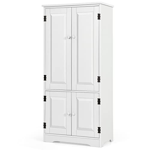 Giantex Mobile Multiuso, 4 Ante con Manico, Armadietto da Terra, 2 Ripiani Regolabili, per Bagno, Cucina, Soggiorno, Studio, Ufficio, 58,5x31,5x123 cm, Nero/Bianco