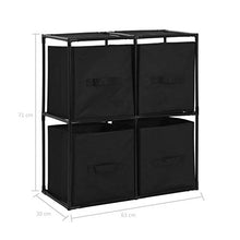FAMIROSA Armadietto con 4 Cestini in Tessuto Nero 63x30x71 cm in Acciaio