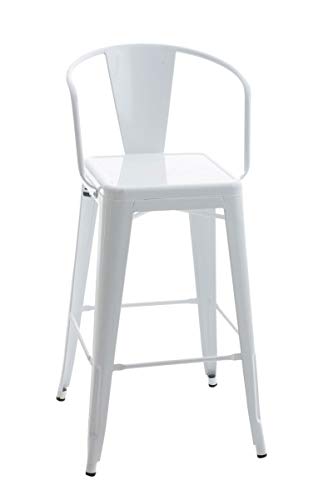 CLP Sgabello Industrial in Metallo Vasbro I Sgabello Bar con Schienale E Poggiapiedi I Sgabello Cucina Alt. Seduta 77 CM, Colore:Bianco