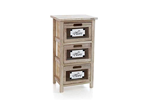 GICOS IMPORT EXPORT SRL Mobile cassettiera in legno colore naturale 3 cassetti retinati decoro HOME 34 * 25 * 62 cm shabby chic EDT-809385