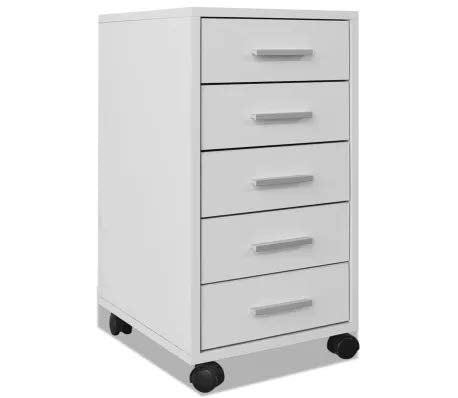 GOTOTOP Cassettiera ufficio con ruote 5 cassetti Bianco,Comodino in legno per Ufficio,33 x 38 x 63 cm