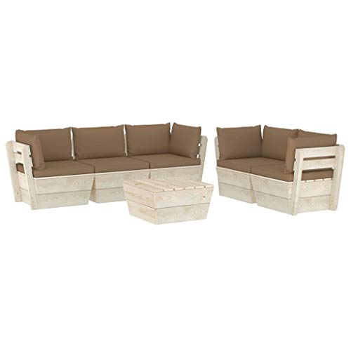 FAMIROSA Set Divani da Giardino su Pallet 6 pz con Cuscini Legno Abete-3524
