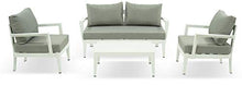 Set Salotto da Giardino Divano 2 Poltrone e Tavolino in Alluminio Estia Bianco