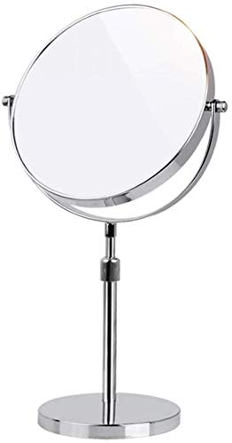 qiuqiu Specchio per Trucco Argento su Supporto Regolabile in Altezza, Specchio per Trucco Cosmetico da 8 Pollici, Specchio Cosmetico Girevole A 360 Gradi, Ingrandimento 3X / 1x, Acciaio Inossidabile