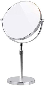 qiuqiu Specchio per Trucco Argento su Supporto Regolabile in Altezza, Specchio per Trucco Cosmetico da 8 Pollici, Specchio Cosmetico Girevole A 360 Gradi, Ingrandimento 3X / 1x, Acciaio Inossidabile