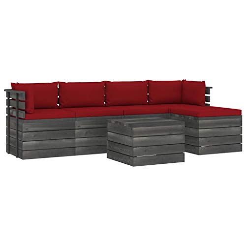 FAMIROSA Set Divani da Giardino su Pallet 6 pz con Cuscini Massello Pino-1872
