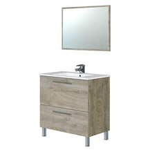 MarinelliGroup Mobile Bagno 80 cm con lavabo in Ceramica e Specchio con cassetti Rovere Chiaro Mora - 305412C