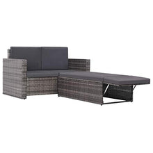 Kshzmoto Pratico Divano Doppio per Esterni, Divano a Due posti da Giardino Grigio e Grigio Scuro 123 x 65 x 72 cm (L x P x A) -con 1 Sgabello e 5 Cuscini