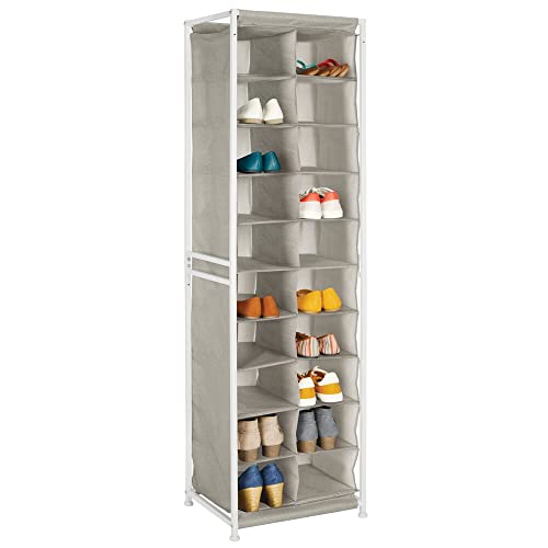 mDesign Mensola porta scarpe – Pratico scaffale con ripiani in fibra sintetica e struttura in metallo per l'ingresso o il ripostiglio – Scaffali portascarpe con 20 spaziosi scomparti – beige/marrone
