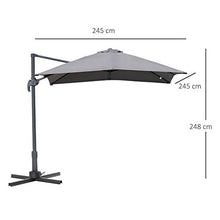 Outsunny Ombrellone da Giardino a Manovella 250x250cm con Rotazione a 360°, Parasole Regolabile su 5 Livelli, Grigio