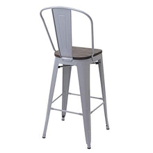 Sgabello con Schienale bistrot Design Industriale HWC-A73 Legno Metallo Verniciato Grigio